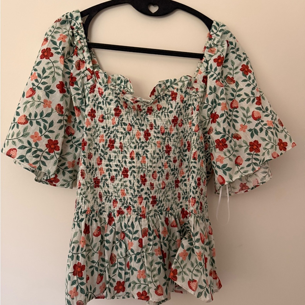 Draper James Strawberry Smocked Peplum Top